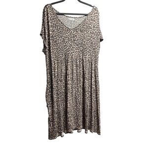 Maurices 24/7 Womens 3X Plus Size Leopard Print Short Sleeve Casual Dress
